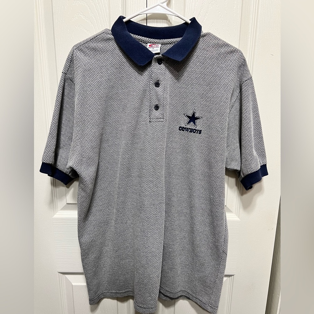 Men's Vintage Dallas Cowboys Shirt Size Medium Gray Blue Polo True Fan NFL